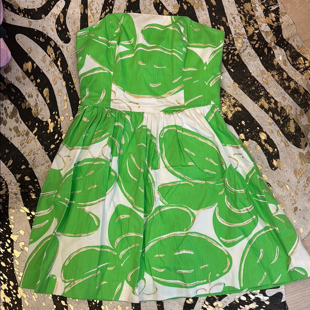 Green Leaf Print Kids Dress